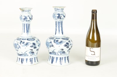 Lot 109 - A PAIR OF LATE 17TH CENTURY BLUE AND WHITE DELFT VASES