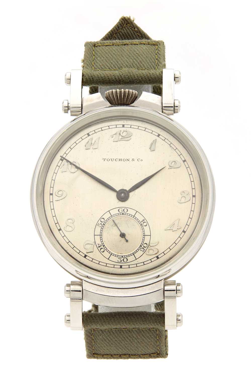 Lot A GENTLEMAN'S STAINLESS STEEL TOUCHON (SWISS) WRISTWATCH WITH POCKET WATCH MOVEMENT