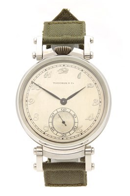 Lot A GENTLEMAN'S STAINLESS STEEL TOUCHON (SWISS) WRISTWATCH WITH POCKET WATCH MOVEMENT
