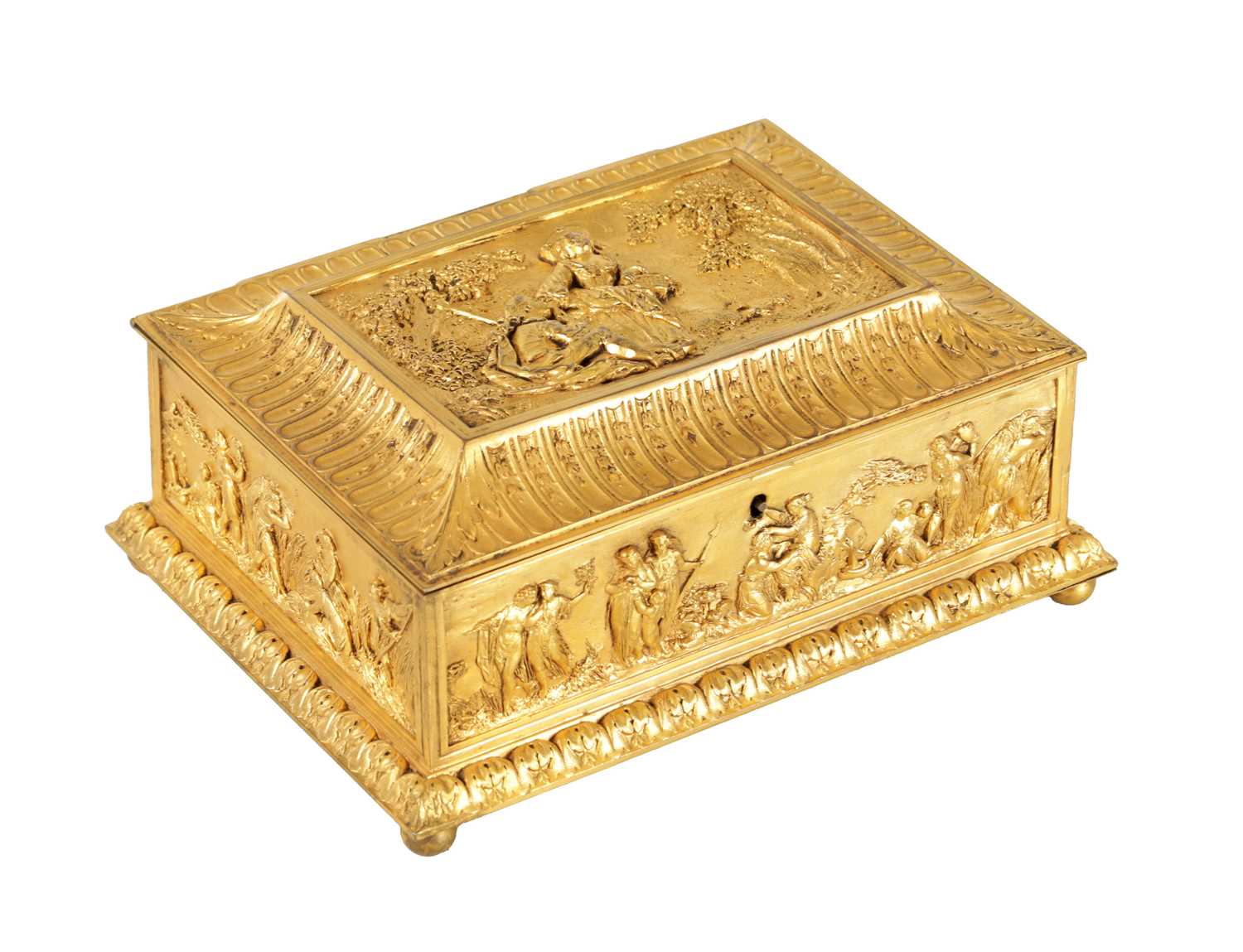 Lot 707 - A LATE 19TH CENTURY FRENCH GILT METAL JEWELLERY CASKET