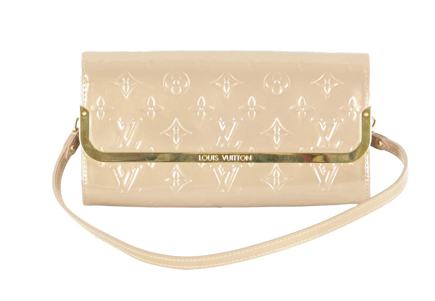 Lot 641 - A GENUINE LOUIS VUITTON ROSE ANGELIQUE MONOGRAM VERNISSAGE ROSSMORE MM CLUTCH BAG