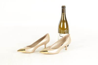 Lot 794 - A PAIR OF GENUINE LOUIS VUITTON BEIGE MONOGRAM VERNISSAGE ALLAMANDA CAP-TOE PUMPS