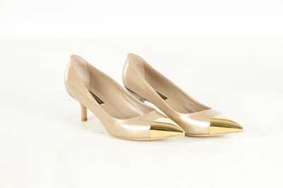 Lot 794 - A PAIR OF GENUINE LOUIS VUITTON BEIGE MONOGRAM VERNISSAGE ALLAMANDA CAP-TOE PUMPS
