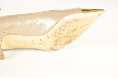Lot 794 - A PAIR OF GENUINE LOUIS VUITTON BEIGE MONOGRAM VERNISSAGE ALLAMANDA CAP-TOE PUMPS