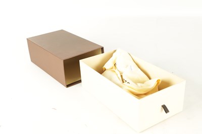 Lot 794 - A PAIR OF GENUINE LOUIS VUITTON BEIGE MONOGRAM VERNISSAGE ALLAMANDA CAP-TOE PUMPS