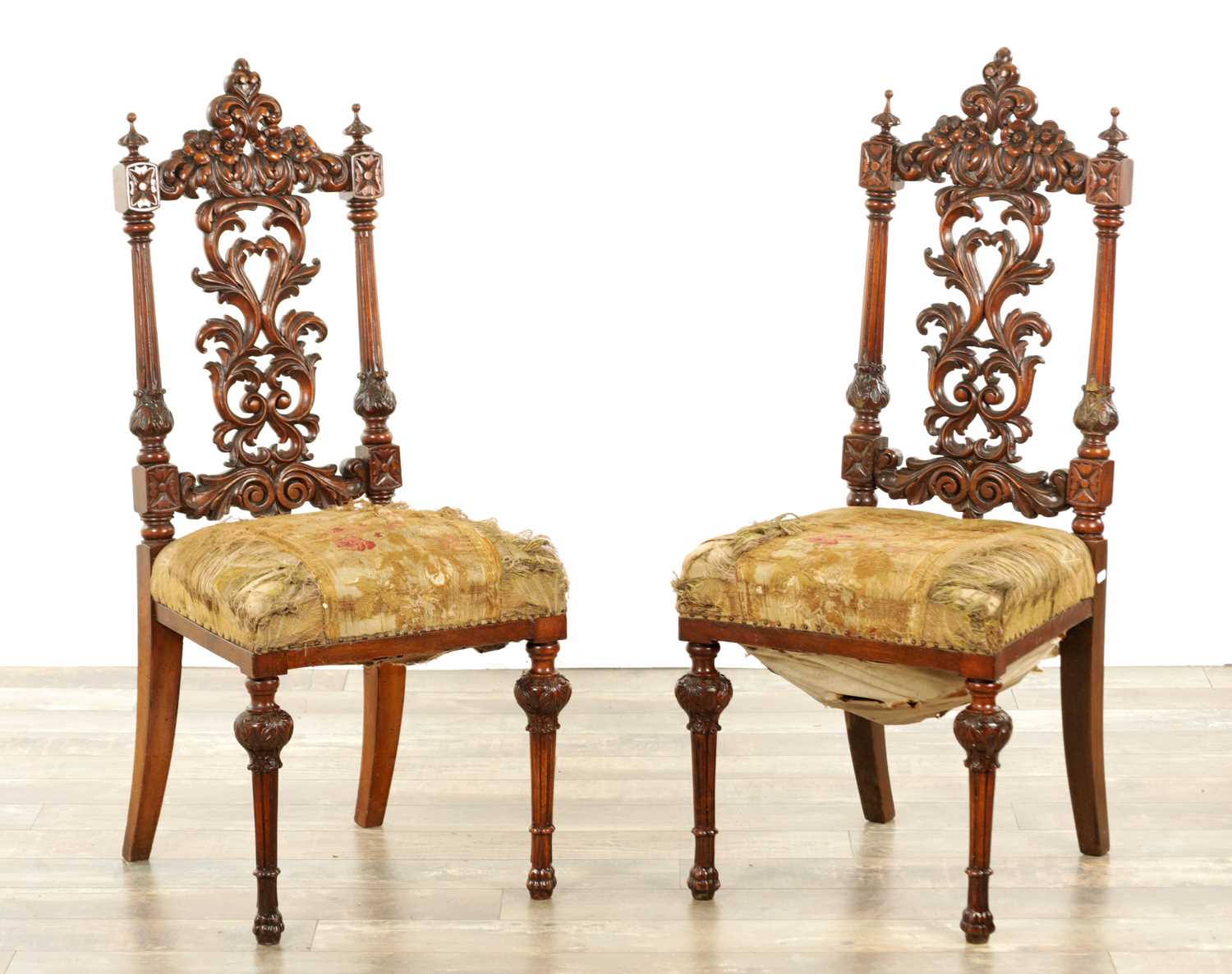 Lot 1360 - A PAIR OF 19TH CENTURY CARVED WALNUT SIDE