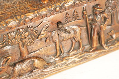 Lot 923 - A 19TH CENTURY BLACK FOREST CARVED LINDEN WOOD JEWELLERY BOX