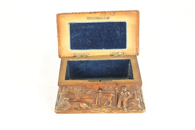 Lot 923 - A 19TH CENTURY BLACK FOREST CARVED LINDEN WOOD JEWELLERY BOX