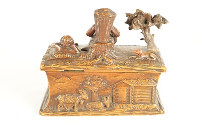 Lot 923 - A 19TH CENTURY BLACK FOREST CARVED LINDEN WOOD JEWELLERY BOX