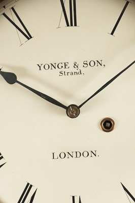 Lot 1198 - YONGE & SON, STRAND, LONDON. A GEORGE III FIGURED MAHOGANY TAVERN CLOCK