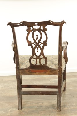 Lot 1278 - A GEORGE III MAHOGANY CHIPPENDALE STYLE OPEN ARMCHAIR