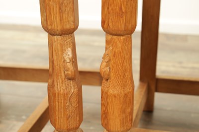 Lot 1259 - A SET OF FOUR ROBERT ‘MOUSEMAN’ THOMPSON AZED OAK LATTICE BACK DINING CHAIRS