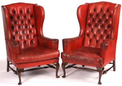 Lot 768 - A good pair of Red Leather Button Backed WING...