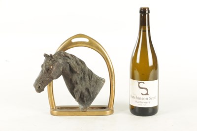 Lot 709 - A 19TH CENTURY FRENCH CAST BRONZE DOORSTOP FORMED AS A HORSE'S HEAD