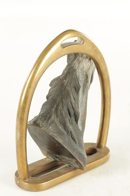 Lot 709 - A 19TH CENTURY FRENCH CAST BRONZE DOORSTOP FORMED AS A HORSE'S HEAD