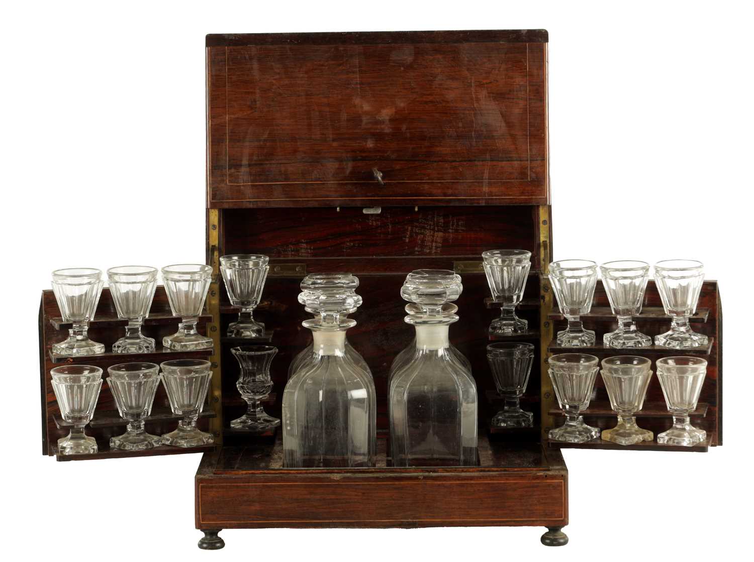 Lot 702 - A LATE 19TH CENTURY ROSEWOOD LIQUOR DECANTER BOX