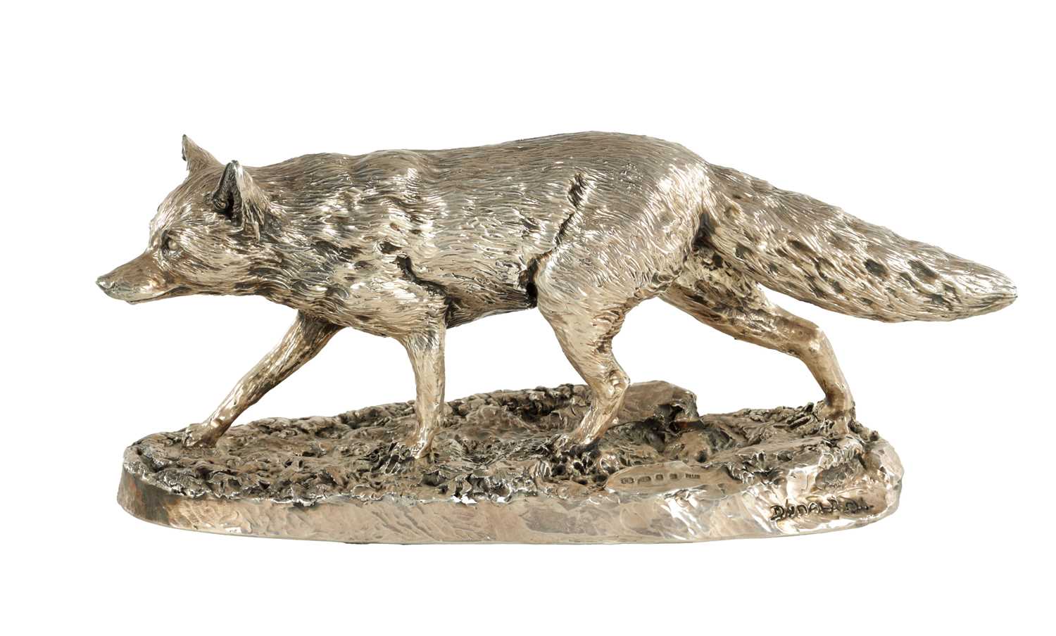 Lot 419 - A 20TH CENTURY FILLED SILVER SCULPTURE OF A FOX