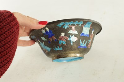 Lot 261 - A LATE 19TH CENTURY CHINESE SILVERED BRONZE AND ENAMEL BOWL