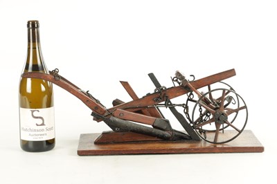 Lot 955 - A GOOD 19TH CENTURY OAK AND STEEL MODEL OF A HAND HELD PLOUGH