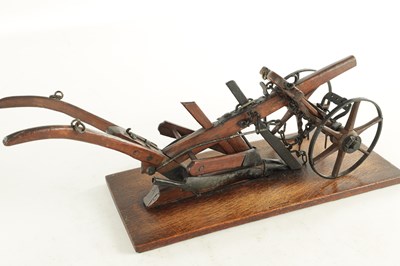 Lot 955 - A GOOD 19TH CENTURY OAK AND STEEL MODEL OF A HAND HELD PLOUGH