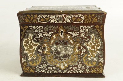Lot 886 - A 19TH CENTURY FRENCH BRASS, PEWTER AND IVORY INLAID ROSEWOOD TOBACCO BOX