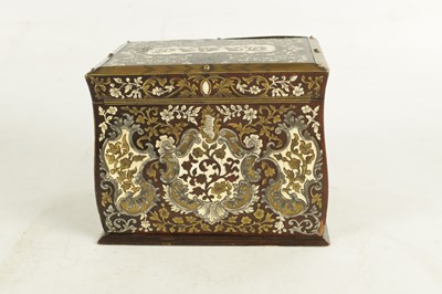 Lot 886 - A 19TH CENTURY FRENCH BRASS, PEWTER AND IVORY INLAID ROSEWOOD TOBACCO BOX