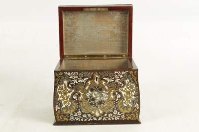 Lot 886 - A 19TH CENTURY FRENCH BRASS, PEWTER AND IVORY INLAID ROSEWOOD TOBACCO BOX