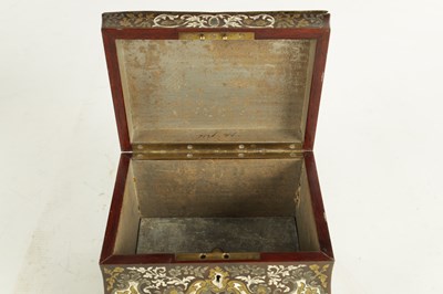 Lot 886 - A 19TH CENTURY FRENCH BRASS, PEWTER AND IVORY INLAID ROSEWOOD TOBACCO BOX
