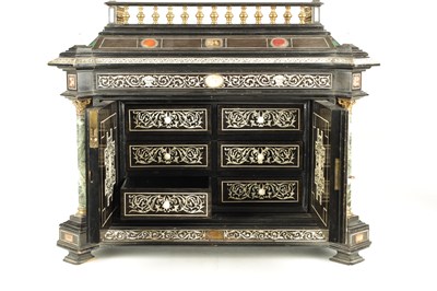 Lot 906 - A 19TH CENTURY ITALIAN EBONISED AND IVORY INLAID COLLECTORS CABINET