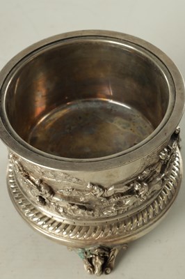 Lot 410 - A LARGE ELKINGTON & CO STYLE SILVER PLATE CIRCULAR CASKET DEPICTING HORSES AND HORSEMEN