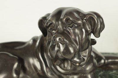 Lot 626 - A PAIR OF 19TH CENTURY FRENCH PATINATED BRONZE SCULPTURES OF BULL DOGS