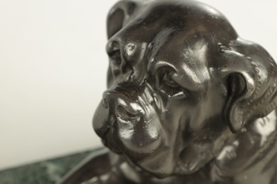 Lot 626 - A PAIR OF 19TH CENTURY FRENCH PATINATED BRONZE SCULPTURES OF BULL DOGS