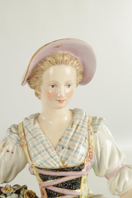 Lot 90 - A LARGE PAIR OF 19TH CENTURY MEISSEN PORCELAIN FIGURES