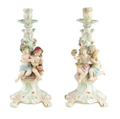 Lot 115 - A PAIR OF 19TH CENTURY MEISSEN PORCELAIN CANDELABRA