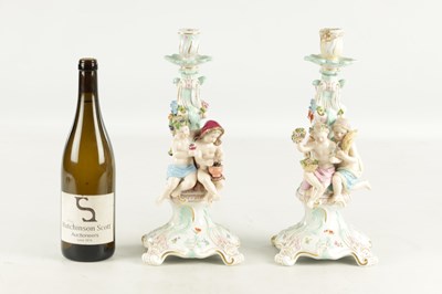 Lot 115 - A PAIR OF 19TH CENTURY MEISSEN PORCELAIN CANDELABRA