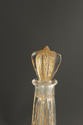 Lot 33 - AN R LALIQUE SIX-FIGURINE AMBER STAINED GLASS DECANTER