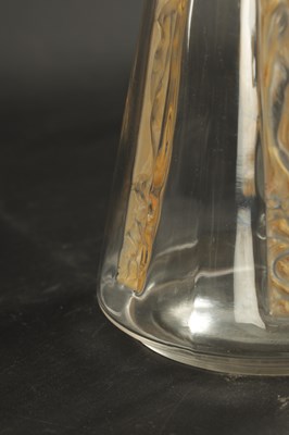 Lot 33 - AN R LALIQUE SIX-FIGURINE AMBER STAINED GLASS DECANTER