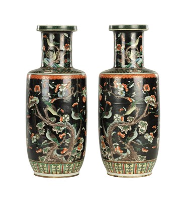 Lot 255 - A PAIR OF LATE 19TH CENTURY CHINESE FAMILLE NOIRE VASES