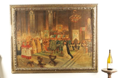 Lot 828 - GUSTAV PONTUS BAGGE (1839 - 1915). AN EARLY 20TH CENTURY OIL ON CANVAS depicting two”THE CORONATION OF VALDEMAR, KING OF SWEDEN”