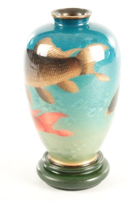 Lot 164 - A JAPANESE MEIJI PERIOD CLOISONNÉ ENAMEL VASE DECORATED WITH CARP