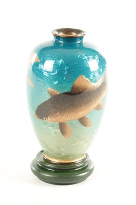 Lot 164 - A JAPANESE MEIJI PERIOD CLOISONNÉ ENAMEL VASE DECORATED WITH CARP