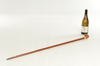 Lot 493 - A LATE 19TH CENTURY BOXWOOD CARVED BULLDOG HANDLED WALKING STICK WITH ENCLOSED OPIUM PIPE