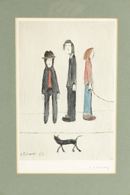 Lot 878 - A 20TH CENTURY L. S. LOWRY SIGNED PRINT 'THREE MEN AND A CAT'