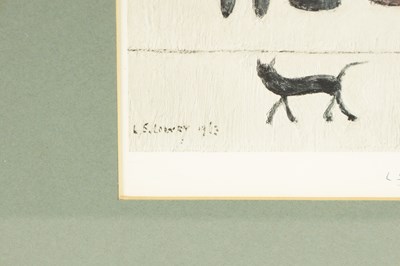 Lot 878 - A 20TH CENTURY L. S. LOWRY SIGNED PRINT 'THREE MEN AND A CAT'