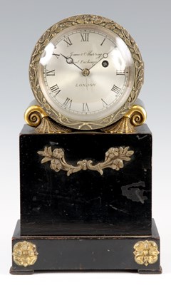 Lot 713 - A REGENCY ENGLISH FUSEE DRUMHEAD MANTEL CLOCK...