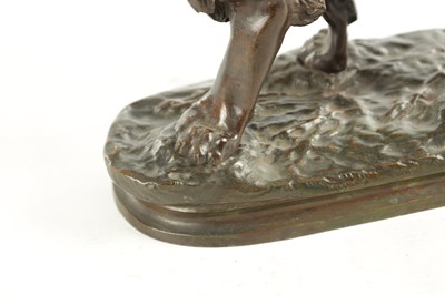 Lot 785 - A 19TH CENTURY BROWN PATINATED STANDING BRONZE LION