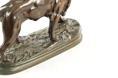 Lot 785 - A 19TH CENTURY BROWN PATINATED STANDING BRONZE LION