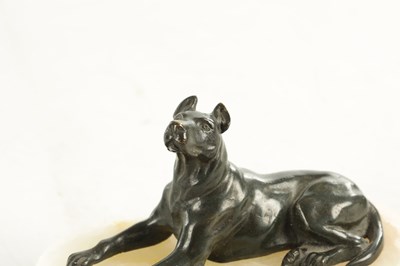 Lot 791 - A 19TH CENTURY FRENCH BRONZE AND WHITE ONYX RECUMBENT DOG DESK PAPERWEIGHT