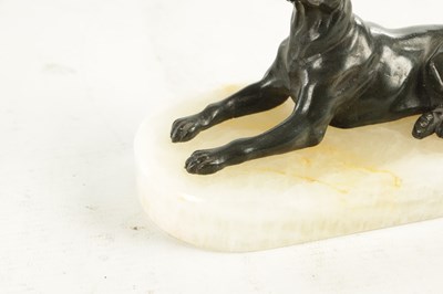 Lot 791 - A 19TH CENTURY FRENCH BRONZE AND WHITE ONYX RECUMBENT DOG DESK PAPERWEIGHT