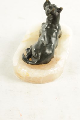 Lot 791 - A 19TH CENTURY FRENCH BRONZE AND WHITE ONYX RECUMBENT DOG DESK PAPERWEIGHT